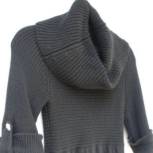 KAREN MILLEN Black Knit Jumper Dress 100% WOOL~SZ1
